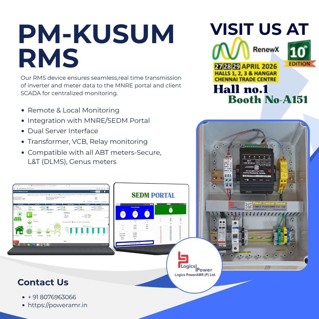 Logics PowerAMR showcasing Solar Monitoring and SCADA Solutions at Renewable Energy India Expo 2025, Hall 15 Booth R838, Greater Noida